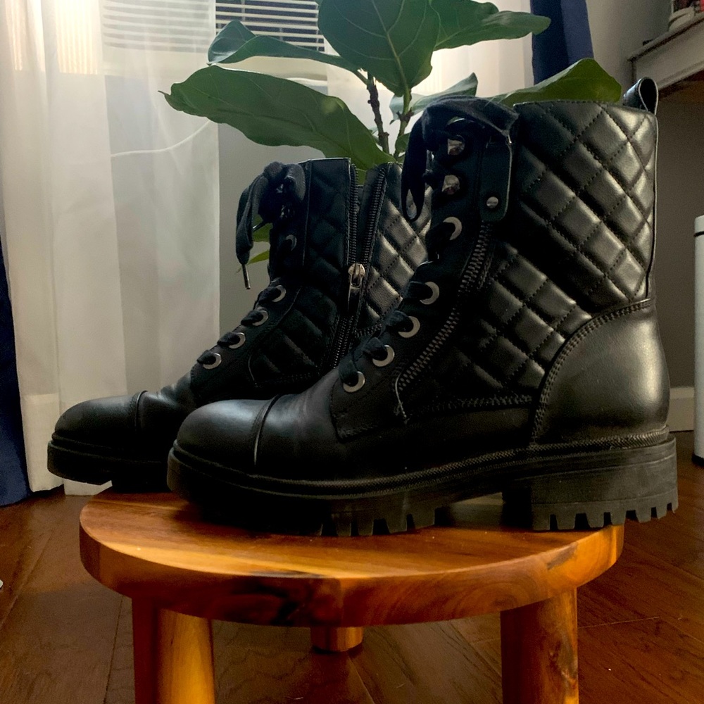 Nine West black combat boots